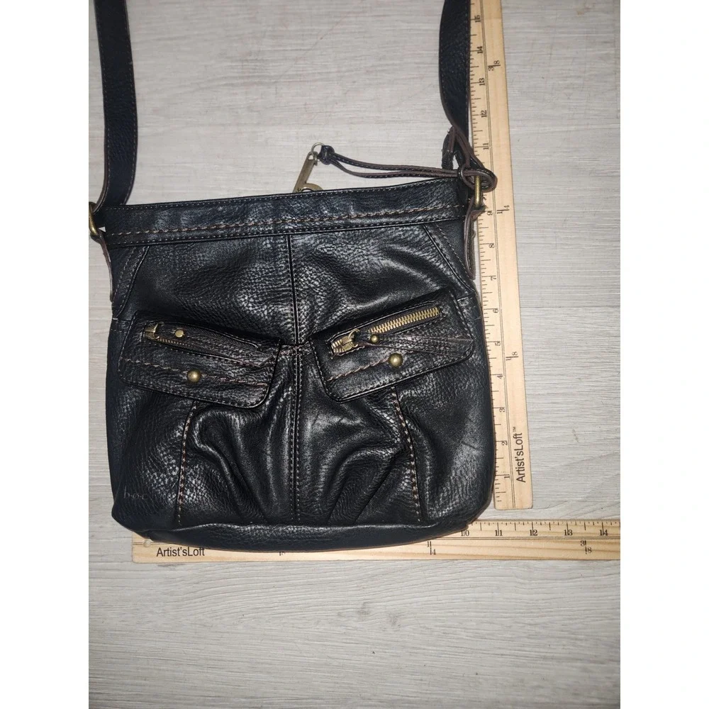 b.o.c. Born Concept Black Pebbled Crossbody‎ Bag Organizer Purse Brass Hardware